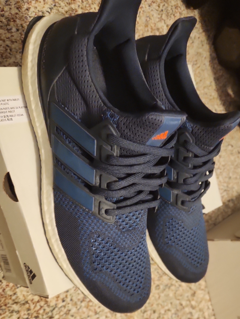 adidas Ultraboost 1.0 Navy Blue Running Sneakers with Orange Logo Accent